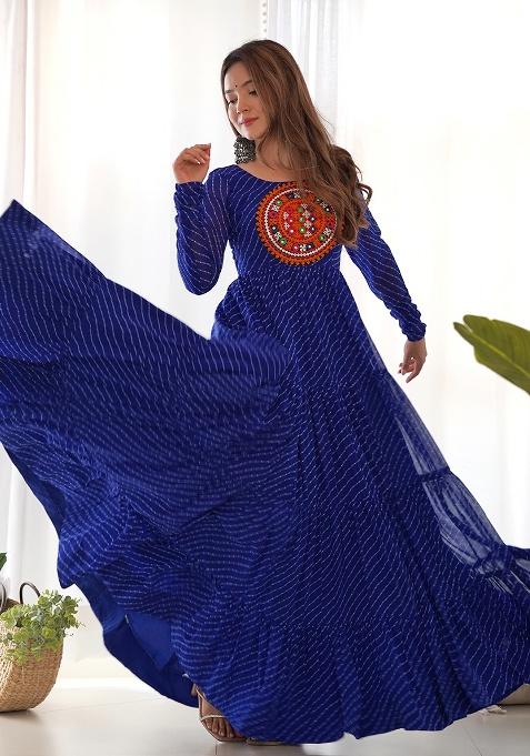 Blue Printed Fox Georgette Anarkali