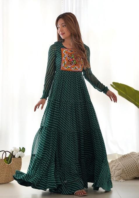 Green Printed Fox Georgette Anarkali