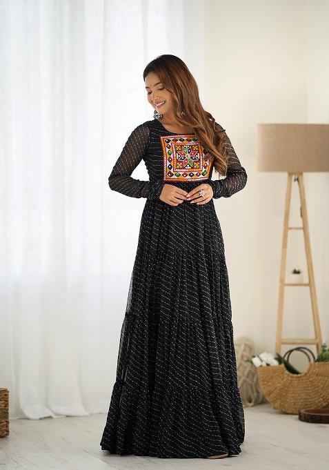 Black Printed Fox Georgette Anarkali