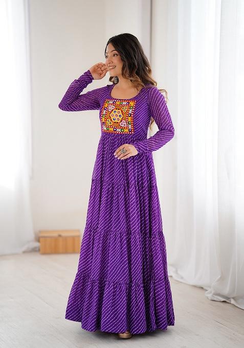 Purple Printed Fox Georgette Anarkali