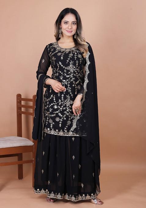 Black Embroidery Fox Georgette Kurta Set