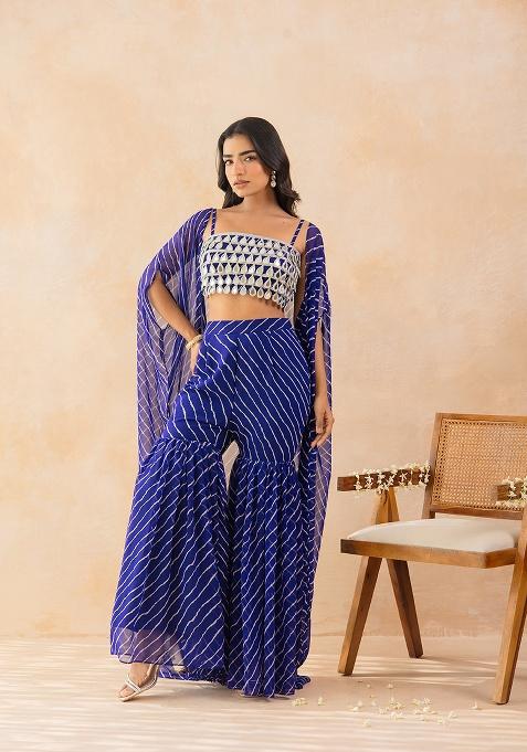Blue Embellished Georgette Sharara Set