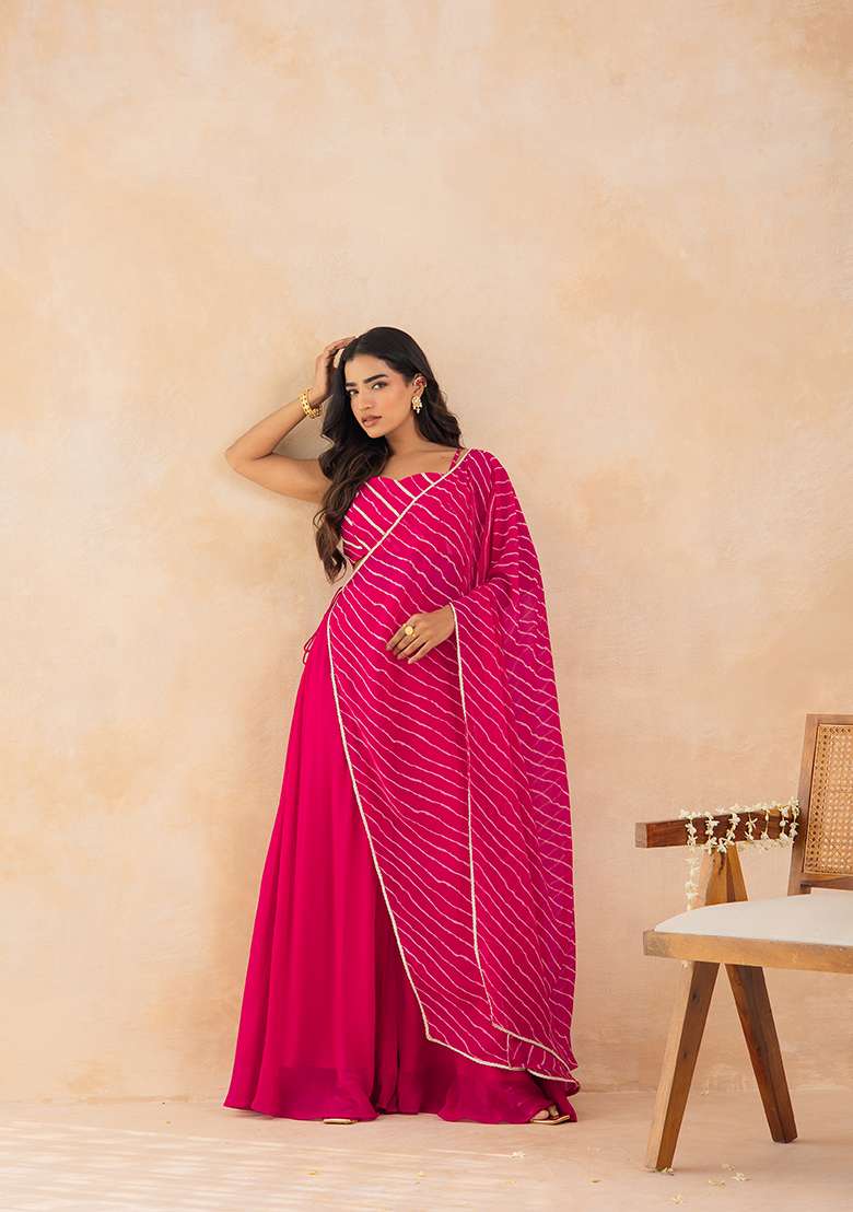 Pink Printed Georgette Sharara Set - Indya