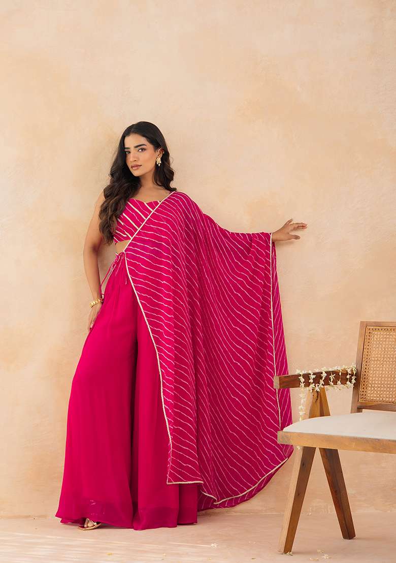 Pink Printed Georgette Sharara Set - Indya