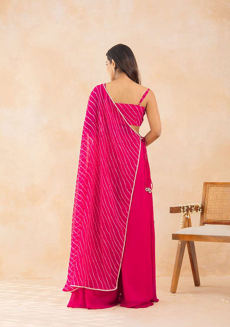 Pink Printed Georgette Sharara Set - Indya