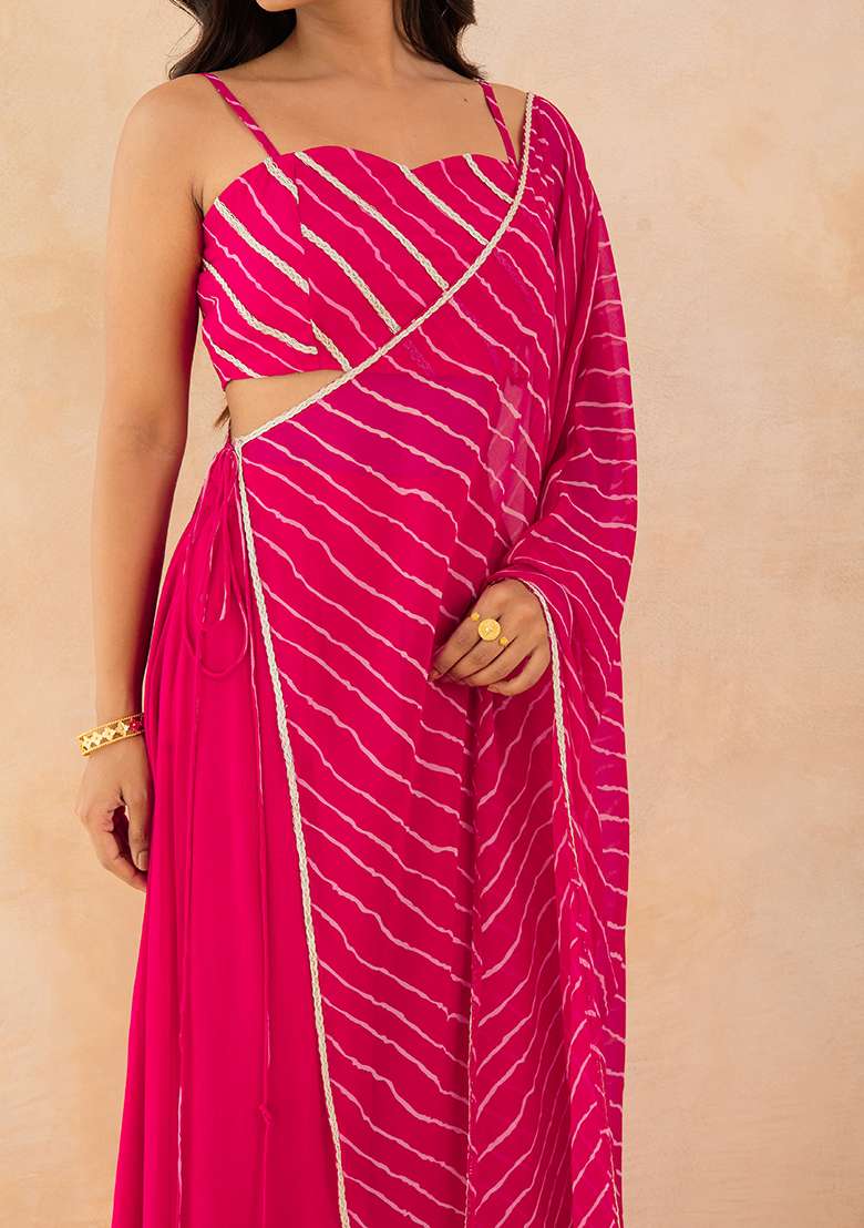 Pink Printed Georgette Sharara Set - Indya