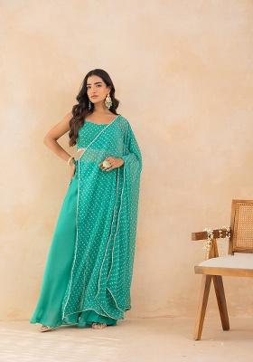 Green Printed Georgette Sharara Set