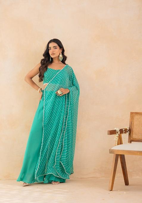 Green Printed Georgette Sharara Set
