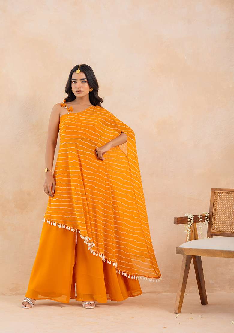 Yellow Printed Georgette Sharara Set - Indya