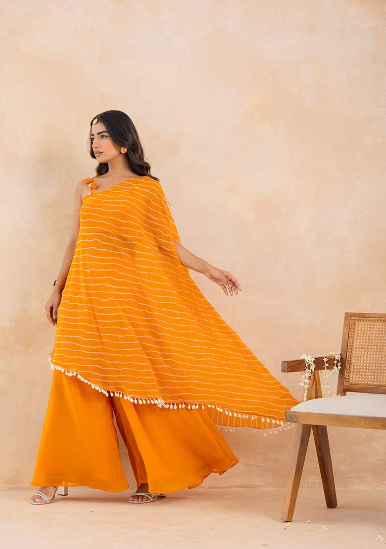 Yellow Printed Georgette Sharara Set - Indya