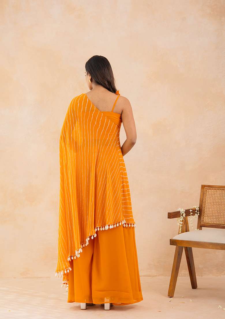 Yellow Printed Georgette Sharara Set - Indya