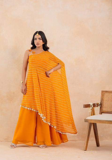 Yellow Printed Georgette Sharara Set