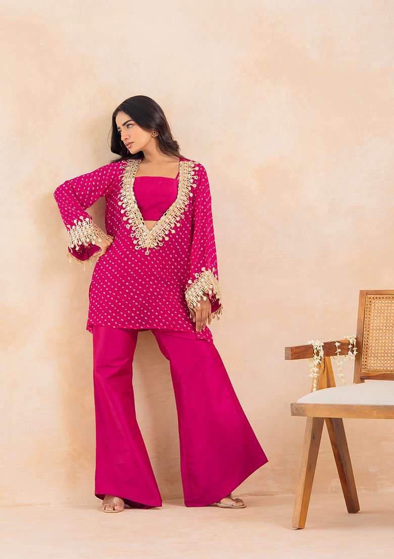 Pink Embroidered Georgette Kurta Set - Indya