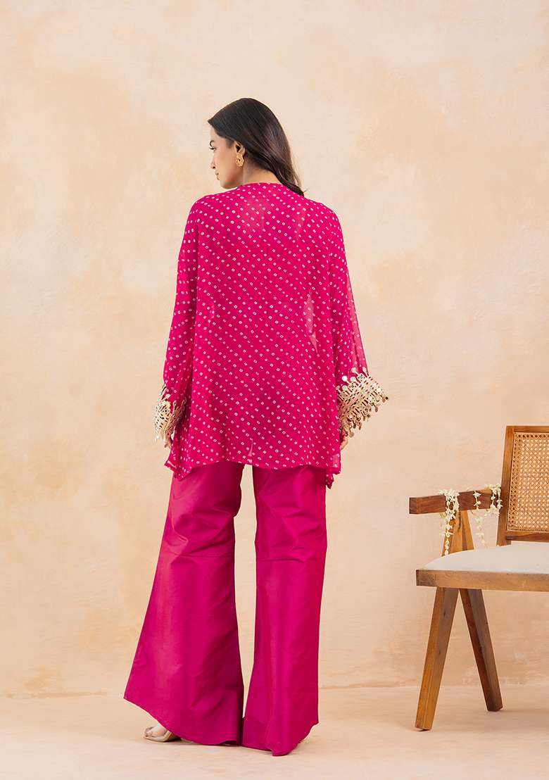 Pink Embroidered Georgette Kurta Set - Indya