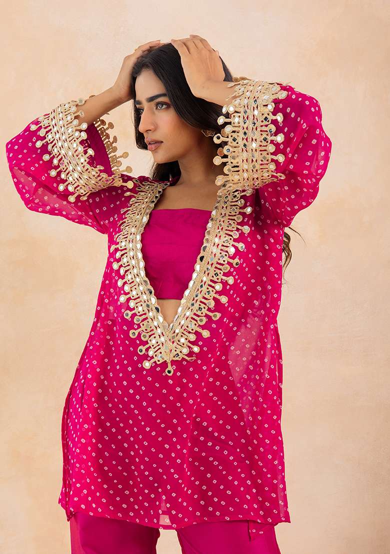 Pink Embroidered Georgette Kurta Set - Indya