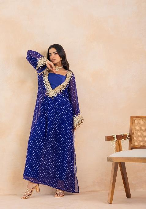 Blue Embroidered Georgette Kurta Set