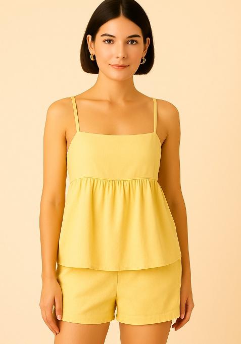 Beige Printed Cotton Co Ord Set