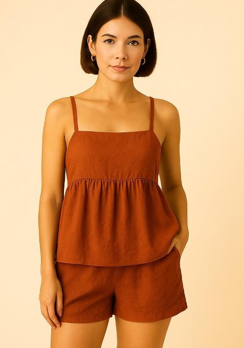 Brown Printed Cotton Co Ord Set