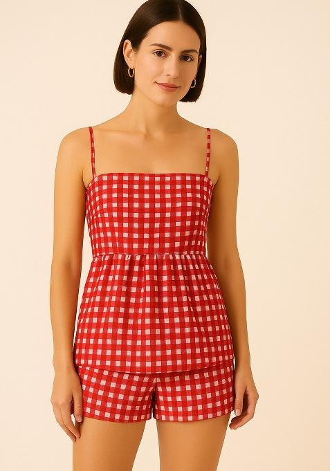 Red Printed Cotton Co Ord Set