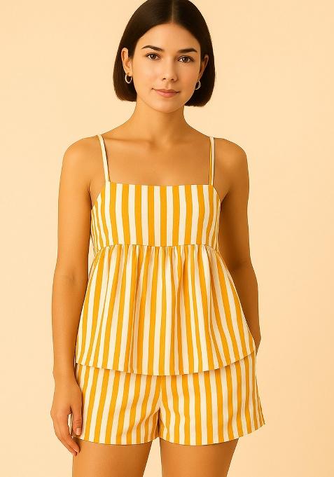 Yellow Printed Cotton Co Ord Set