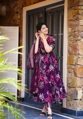 Multi Printed Muslin Anarkali With Dupatta