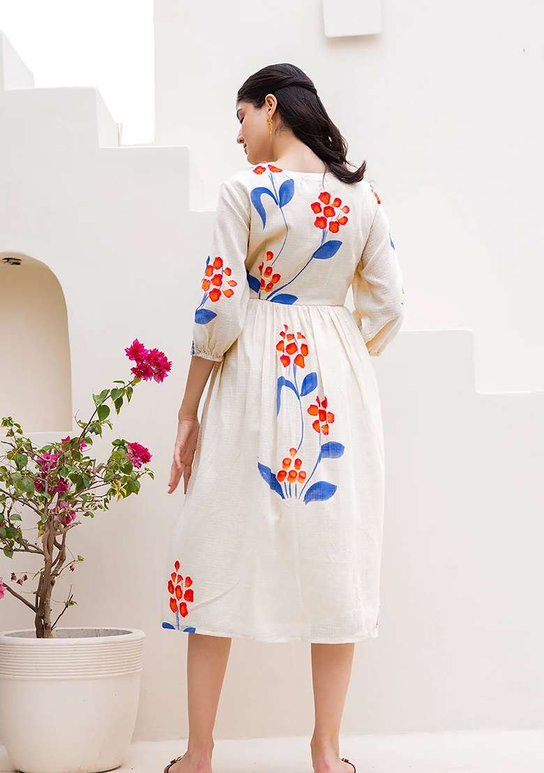 White Printed Kota Gown - Indya