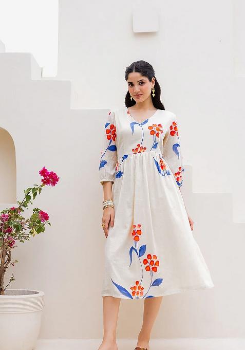 White Printed Kota Gown