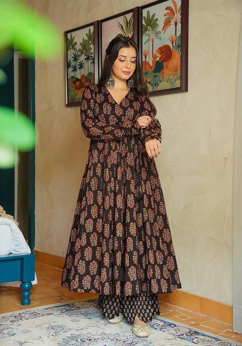 Black Printed Rayon Kurta Set
