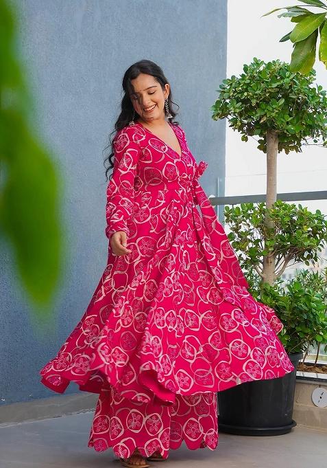 Pink Printed Rayon Kurta Set