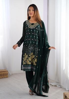 Dark Green Sequence Work Georgette Kurta Set