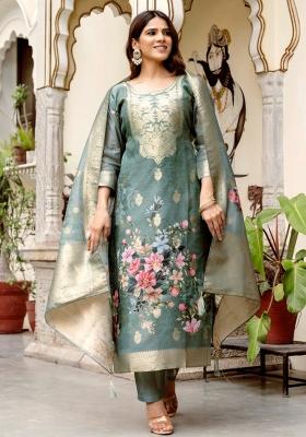 Teal Green Printed Cotton Kurta Set