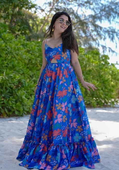 Blue Printed Rayon Kurta Set