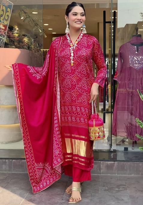 Crimson Embroidery Viscose Kurta Set
