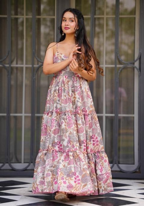 Pale Silver Printed Rayon Kurta Set