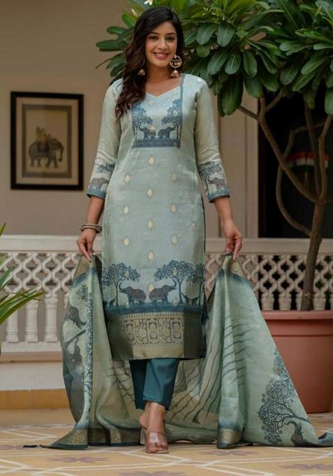 Light Green Printed Lining Kurti Set