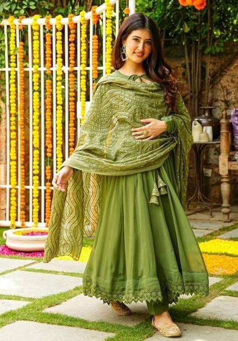 Green Motif Lining Kurti Set