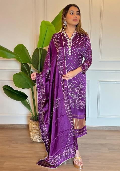 Lavender Embroidery Viscose Kurta Set