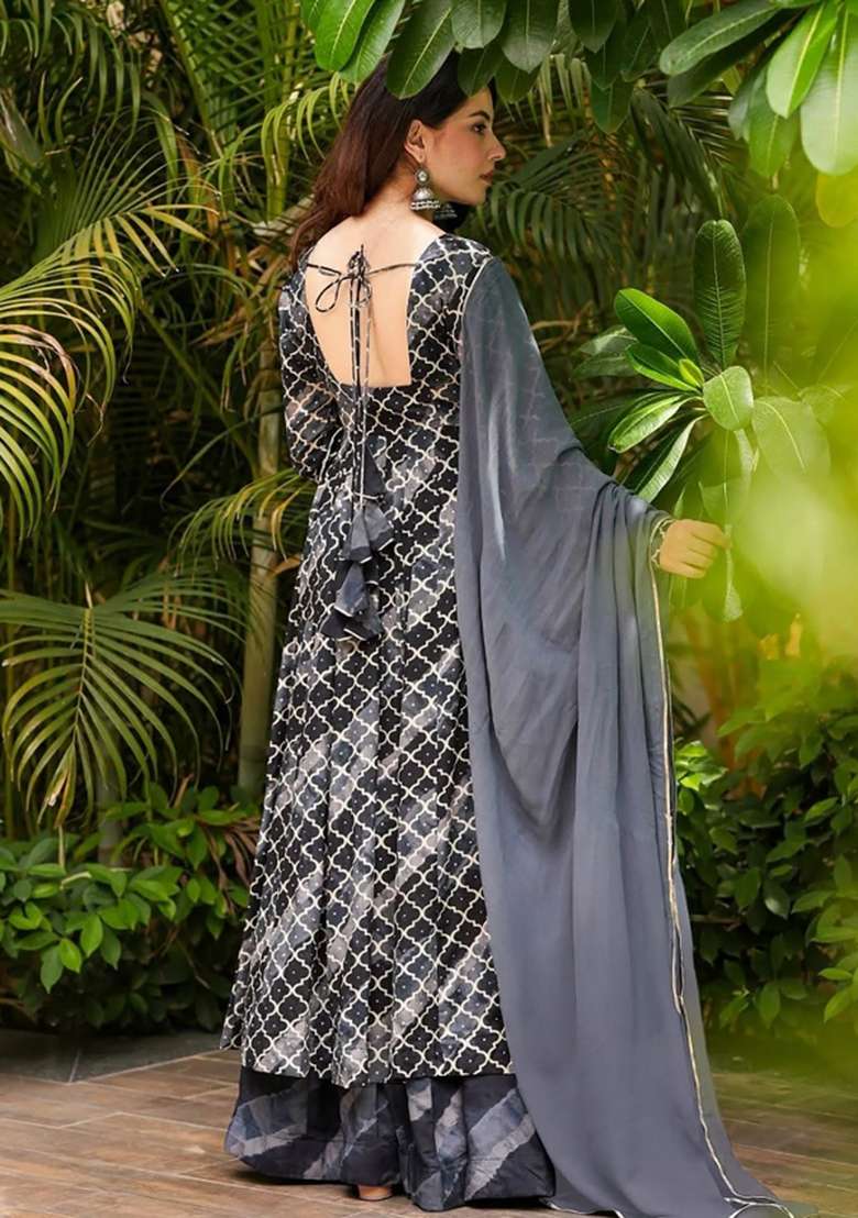 Grey Printed Muslin Kurta Set - Indya