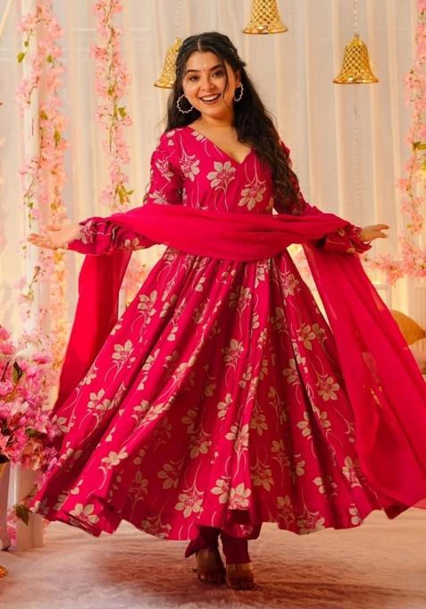 Pink Printed Votikal Kurta Set