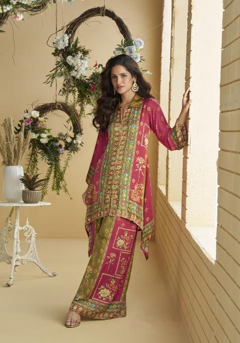 Pink Embroidery Crepe Kurta Set