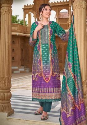 Teal Green Mirror Work Silk Kurta Set