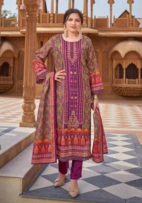 Wine Mirror Work Silk Kurta Set