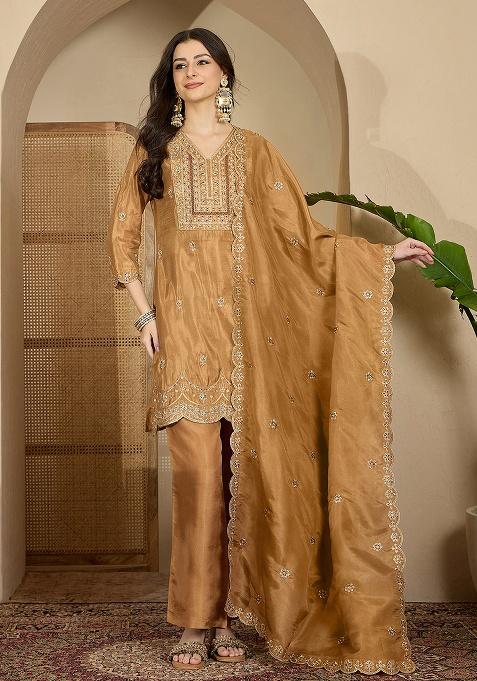 Golden Embroidery Georgette Kurta Set