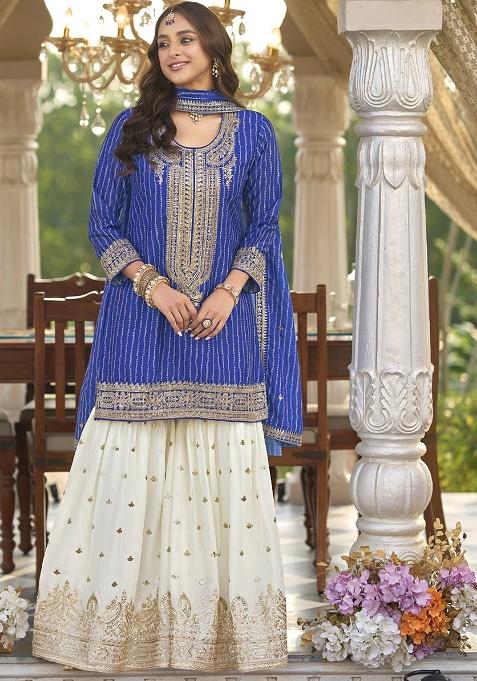 Purple Embroidery Chinon Kurta Set