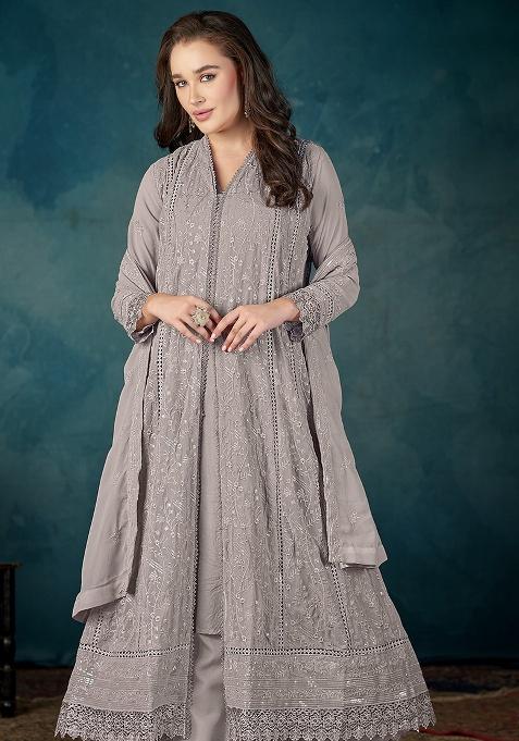 Mauve Embroidery Georgette Kurta Set