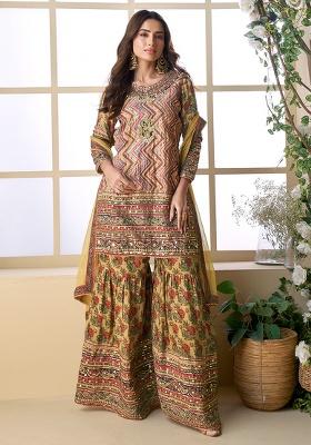Multicolor Printed Crepe Sharara Set