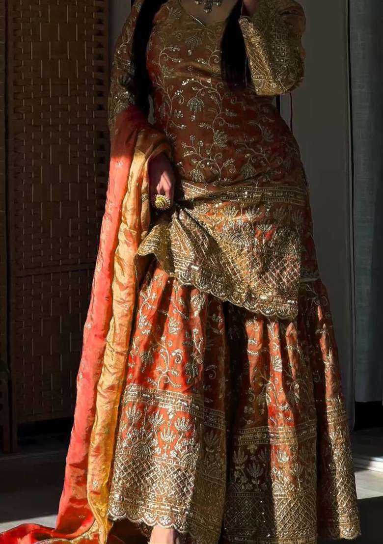 Pink Embroidered Cotton Sharara Set - Indya