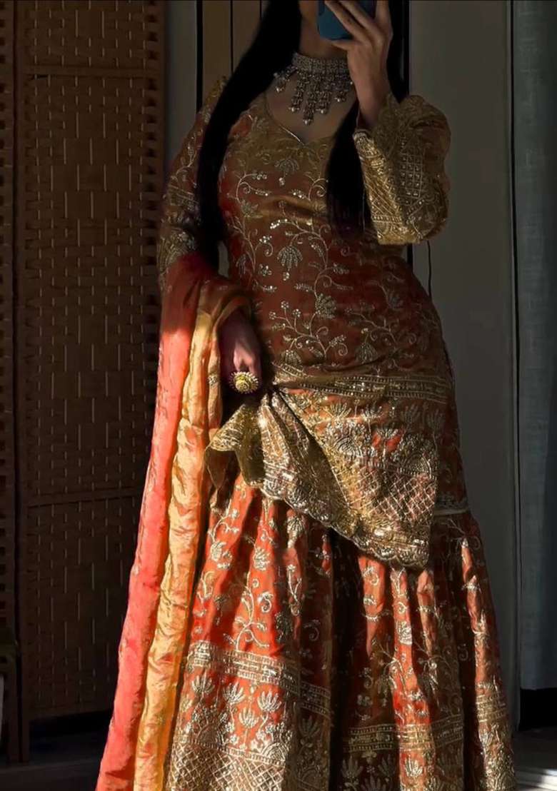 Pink Embroidered Cotton Sharara Set - Indya