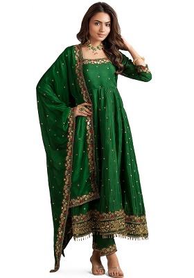 Green Silk Chinon Silk Salwar Suit