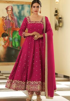 Rani Pink Silk Chinon Silk Salwar Suit
